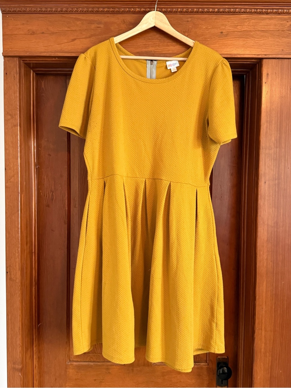 LuLaRoe Textured Short Sleeve Fit-and-Flare Dress in Mustard Yellow
